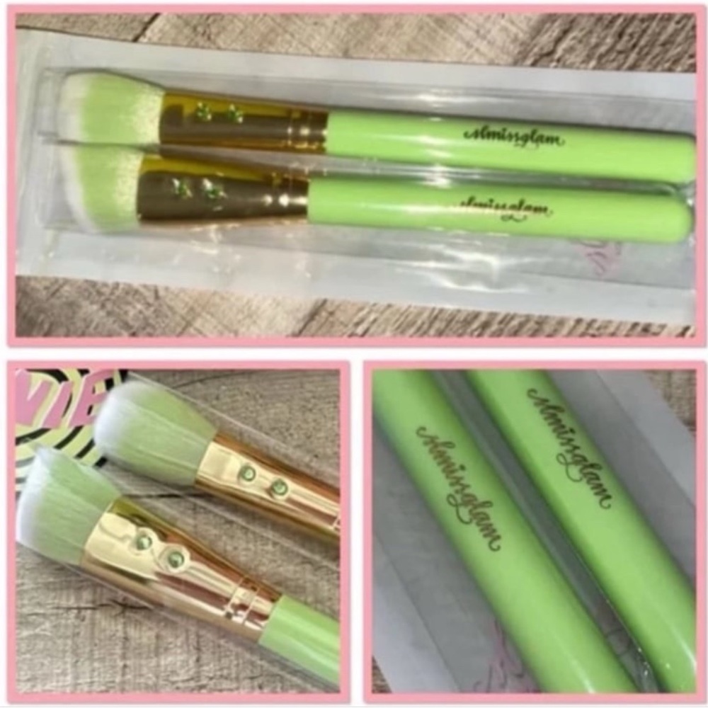 Slmissglam Bright Green 2 pc Face Brush Set